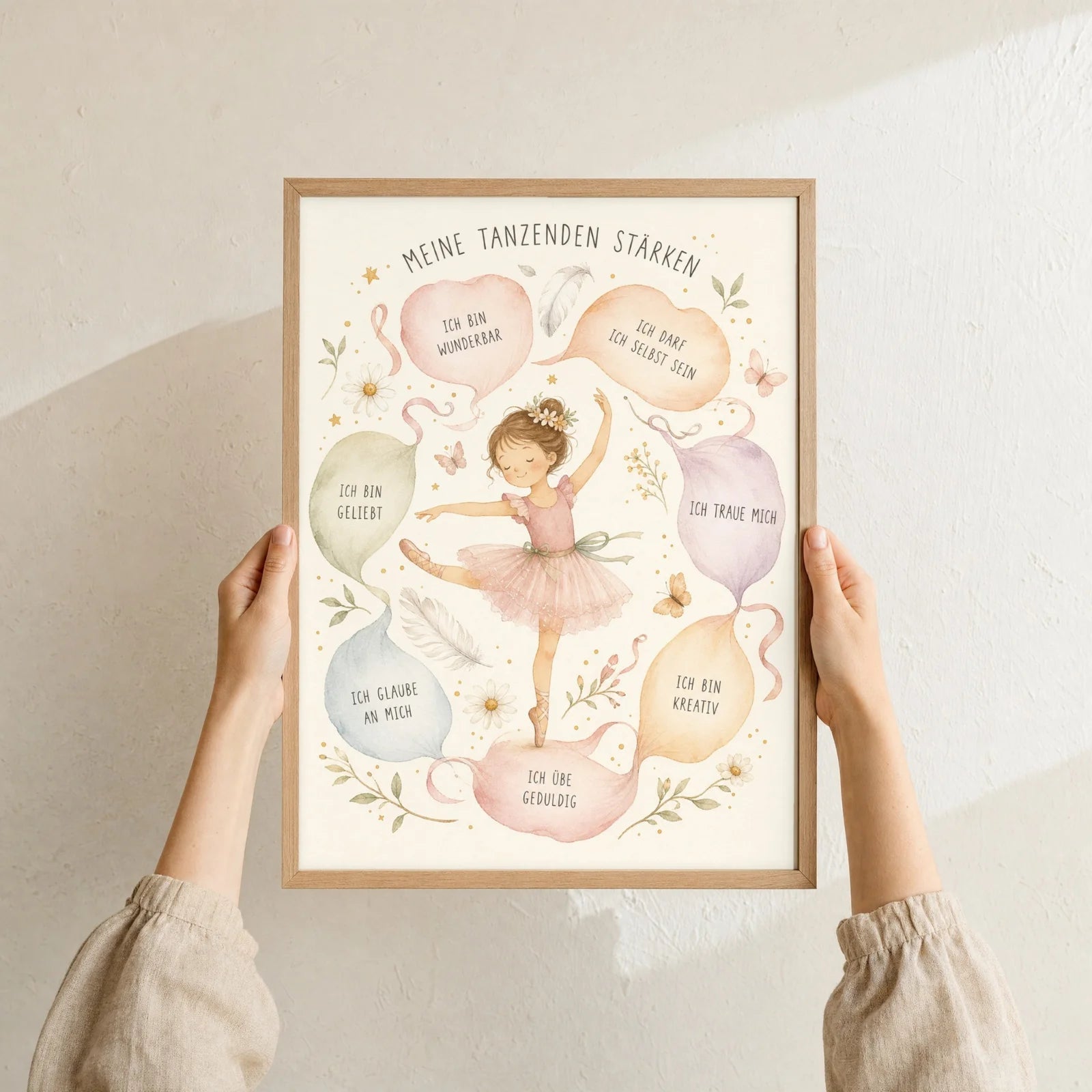 Affirmationsposter Kinderzimmer Tanzende Stärken, Format 30 x 40 cm, Rahmen optional