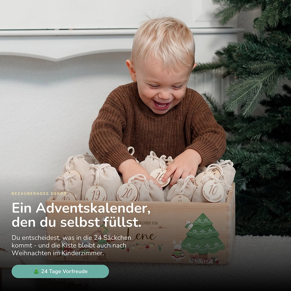 Adventskalender zum Befüllen "Tiere und Weihnachtsbaum" personalisiert