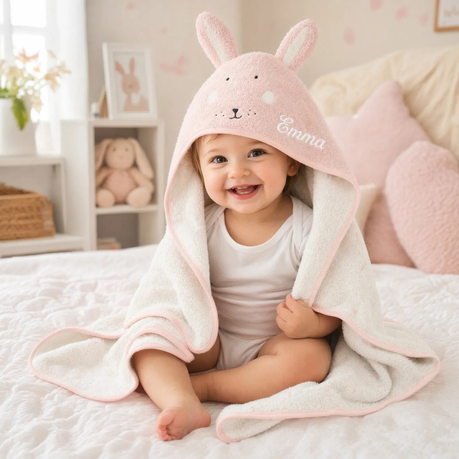 Trixie Kapuzenhandtuch Baby Hase, mit gesticktem Wunschnamen