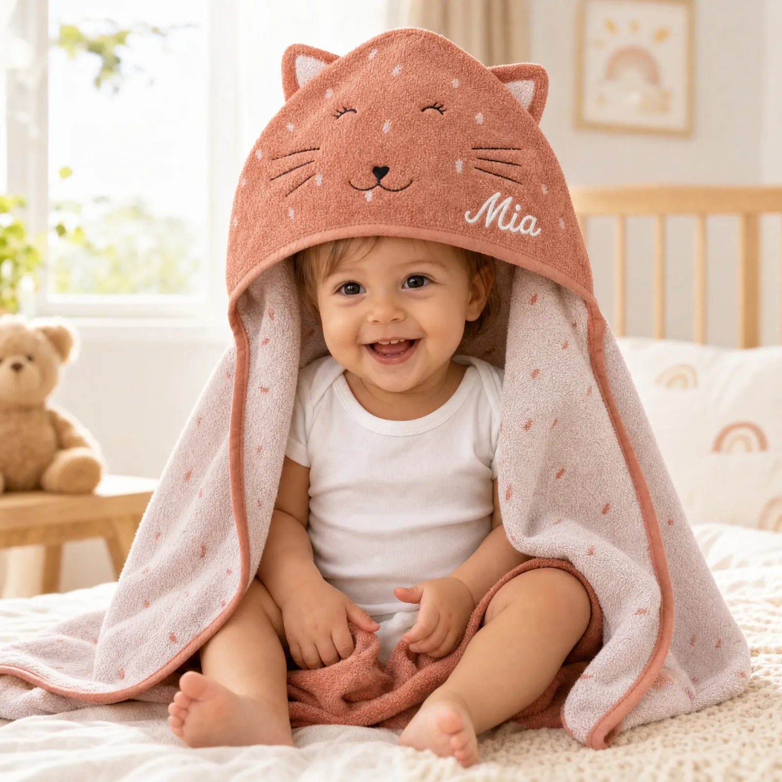 Trixie Kapuzenhandtuch Baby Katze, mit gesticktem Wunschnamen