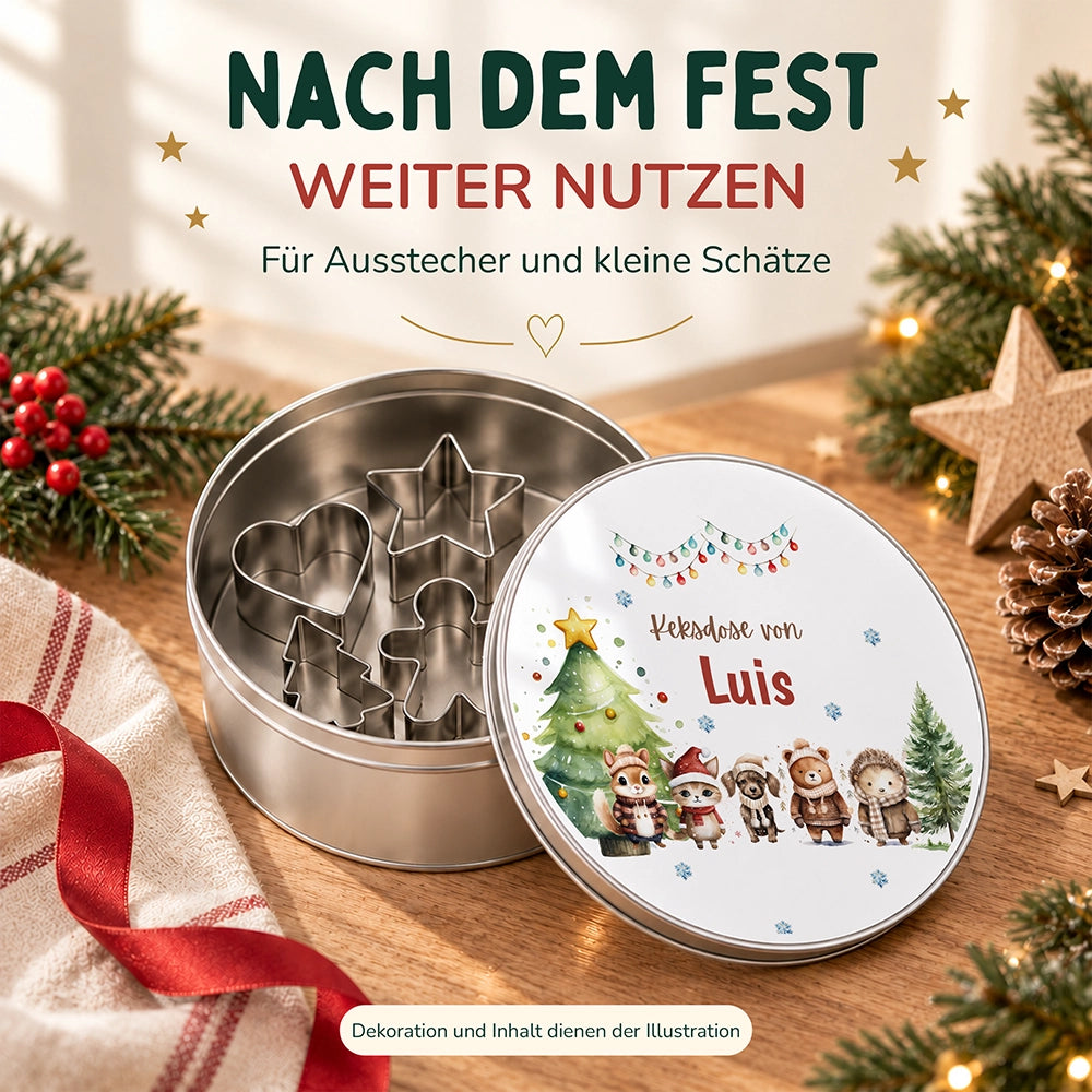 Keksdose aus Metall personalisiert - Winterliche Kuschelbande