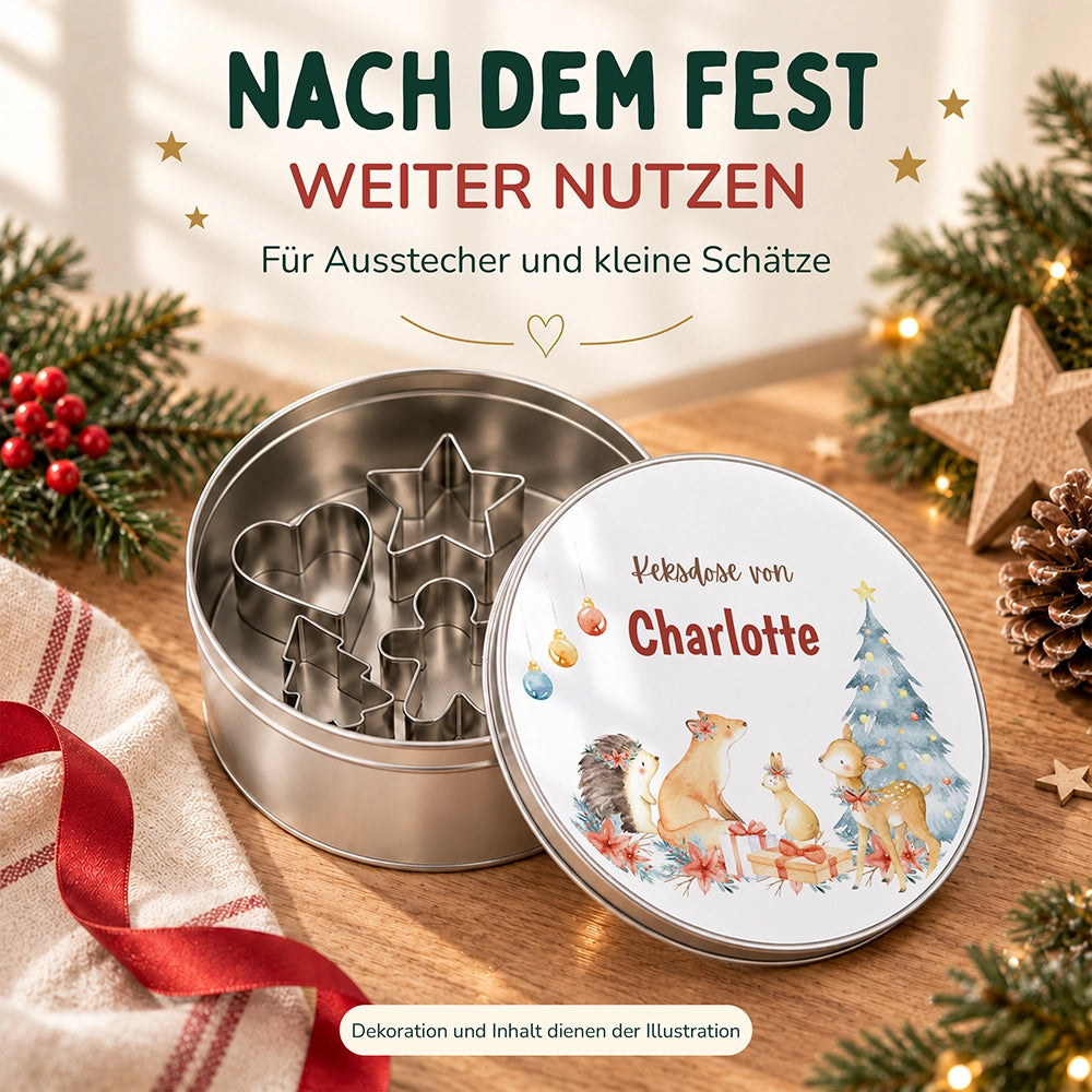 Keksdose aus Metall personalisiert - Festliche Waldfreunde