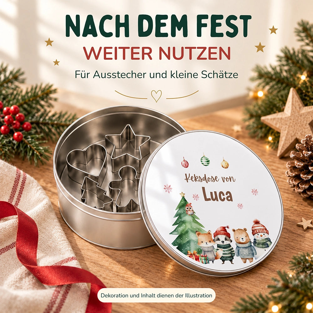 Keksdose aus Metall personalisiert - Kleine Weihnachtsfreunde