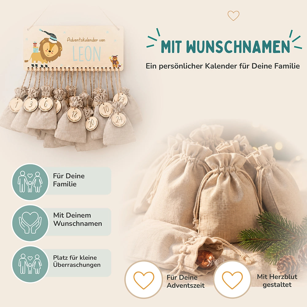 Personalisierbarer Adventskalender farbig - Niedlicher Löwe