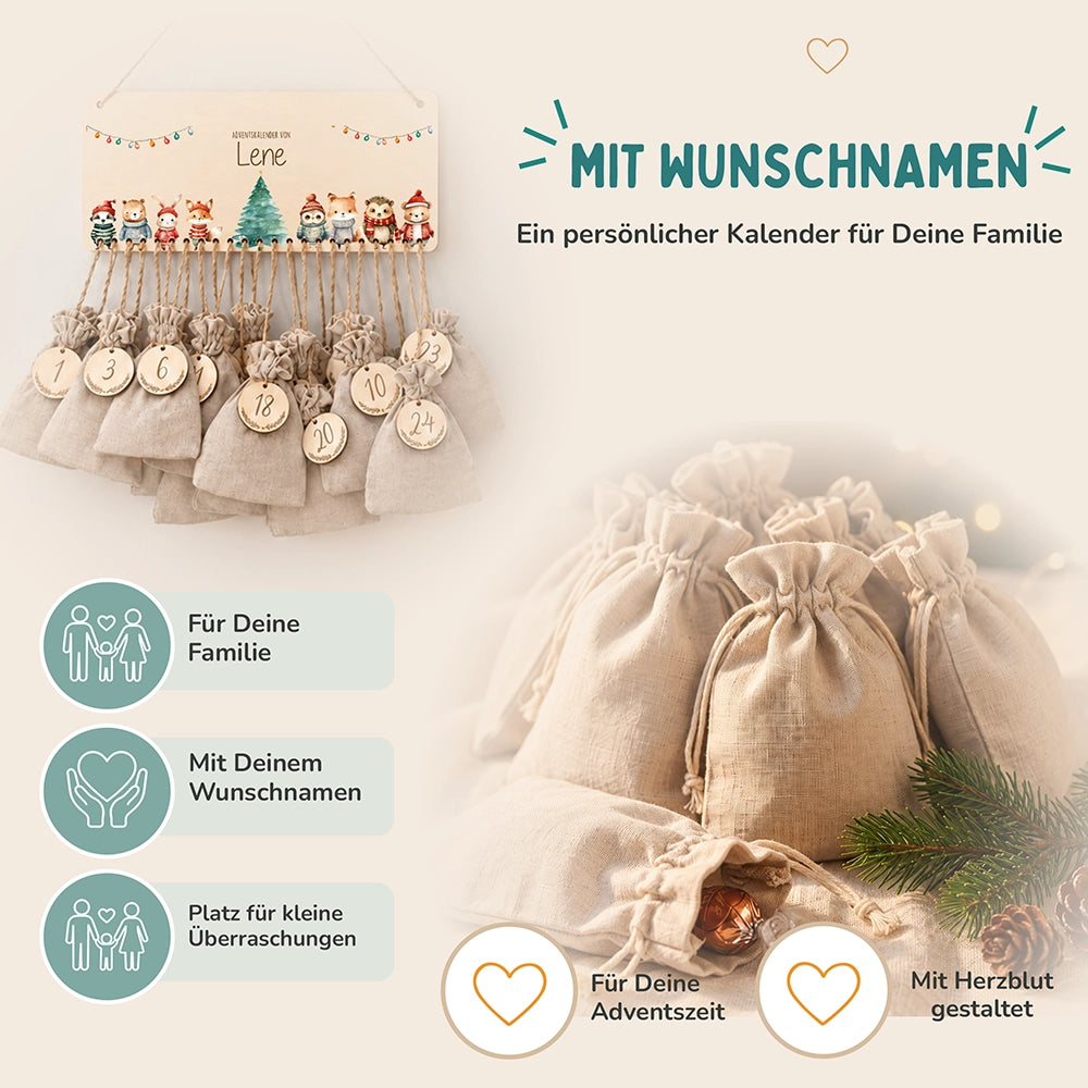 Personalisierbarer Adventskalender farbig - Niedliche Tiere