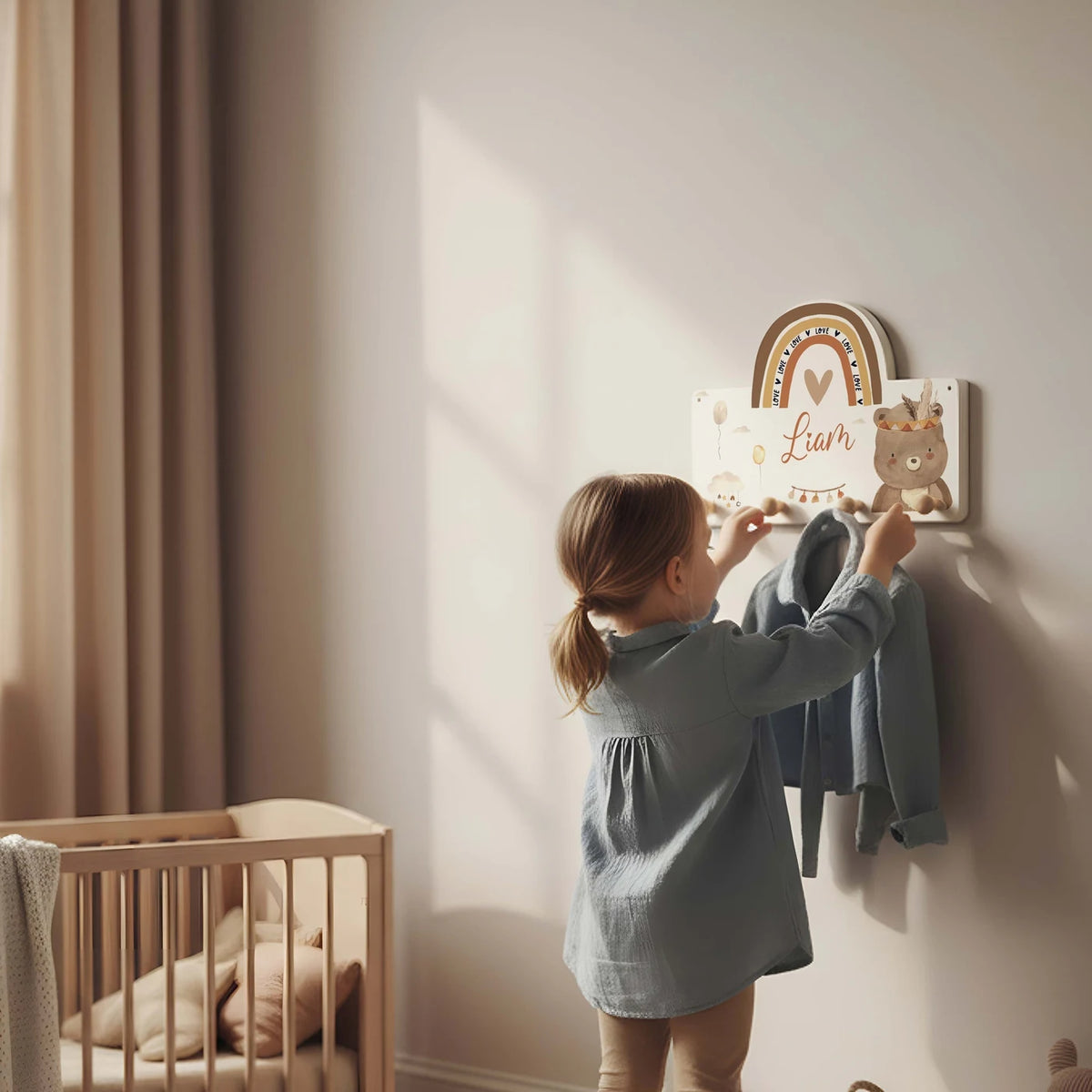Kindergarderobe Holz personalisiert - Bär
