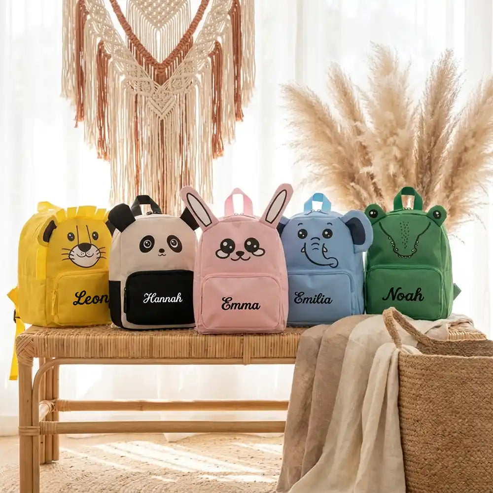 Personalisierter Kinderrucksack Löwe, mit besticktem Namen, Tiermotiv
