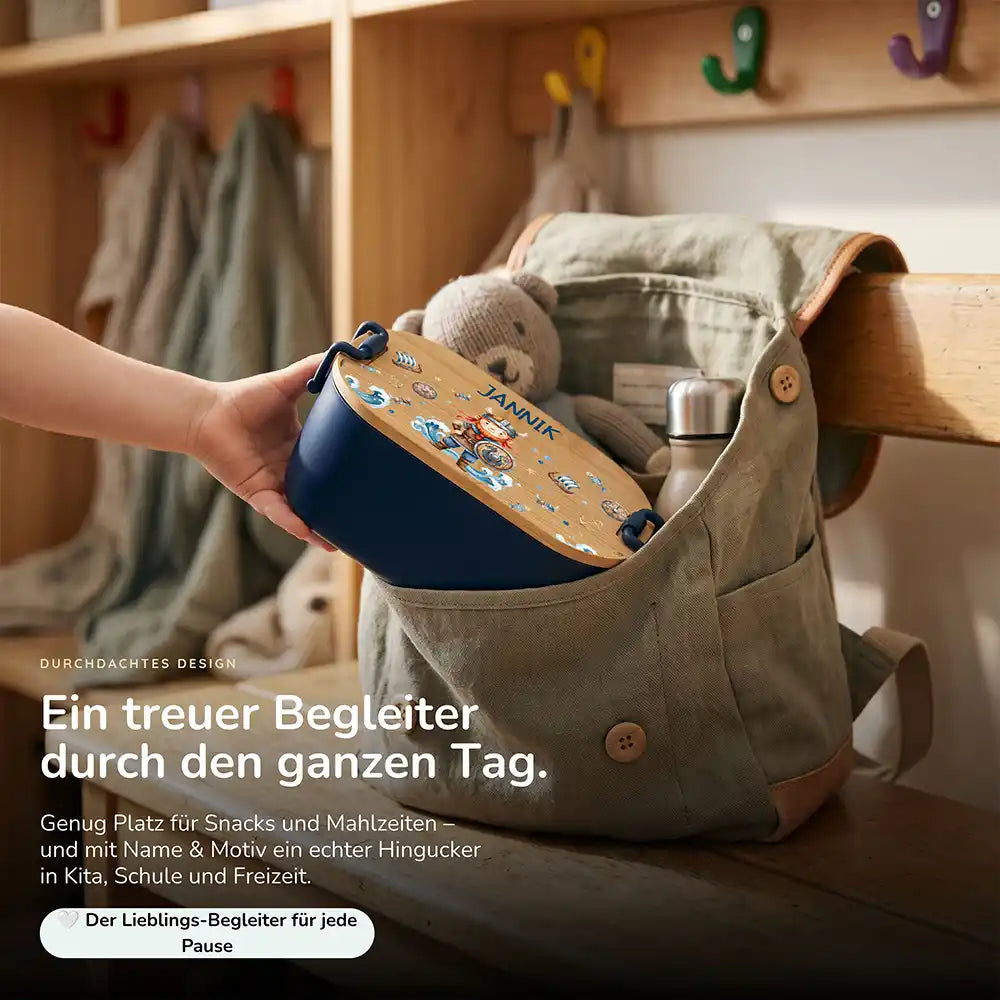 Brotdose Kinder personalisiert Wikinger, Lunchbox mit Snacks und Obst