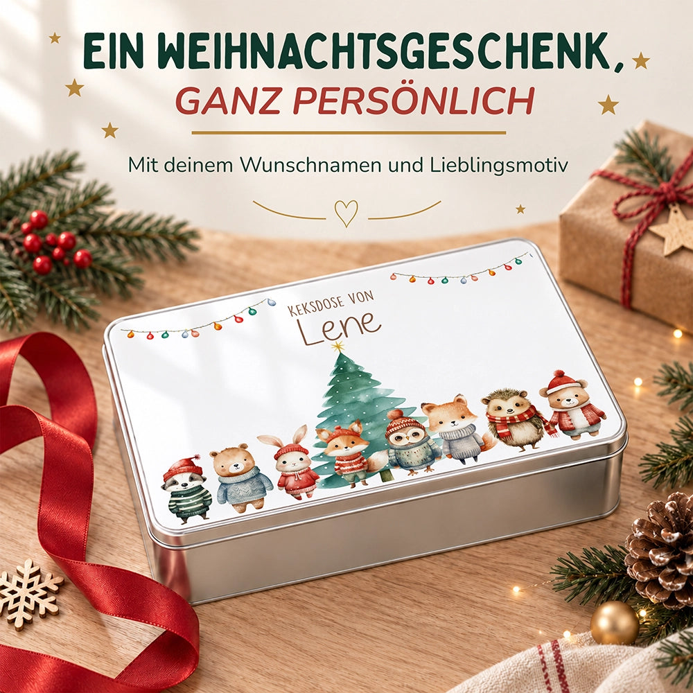 Keksdose aus Metall personalisiert - Winterwald-Freunde