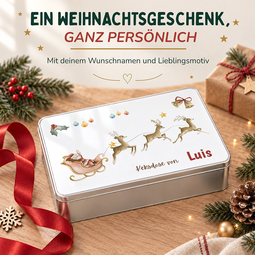 Keksdose aus Metall personalisiert - Rentiere