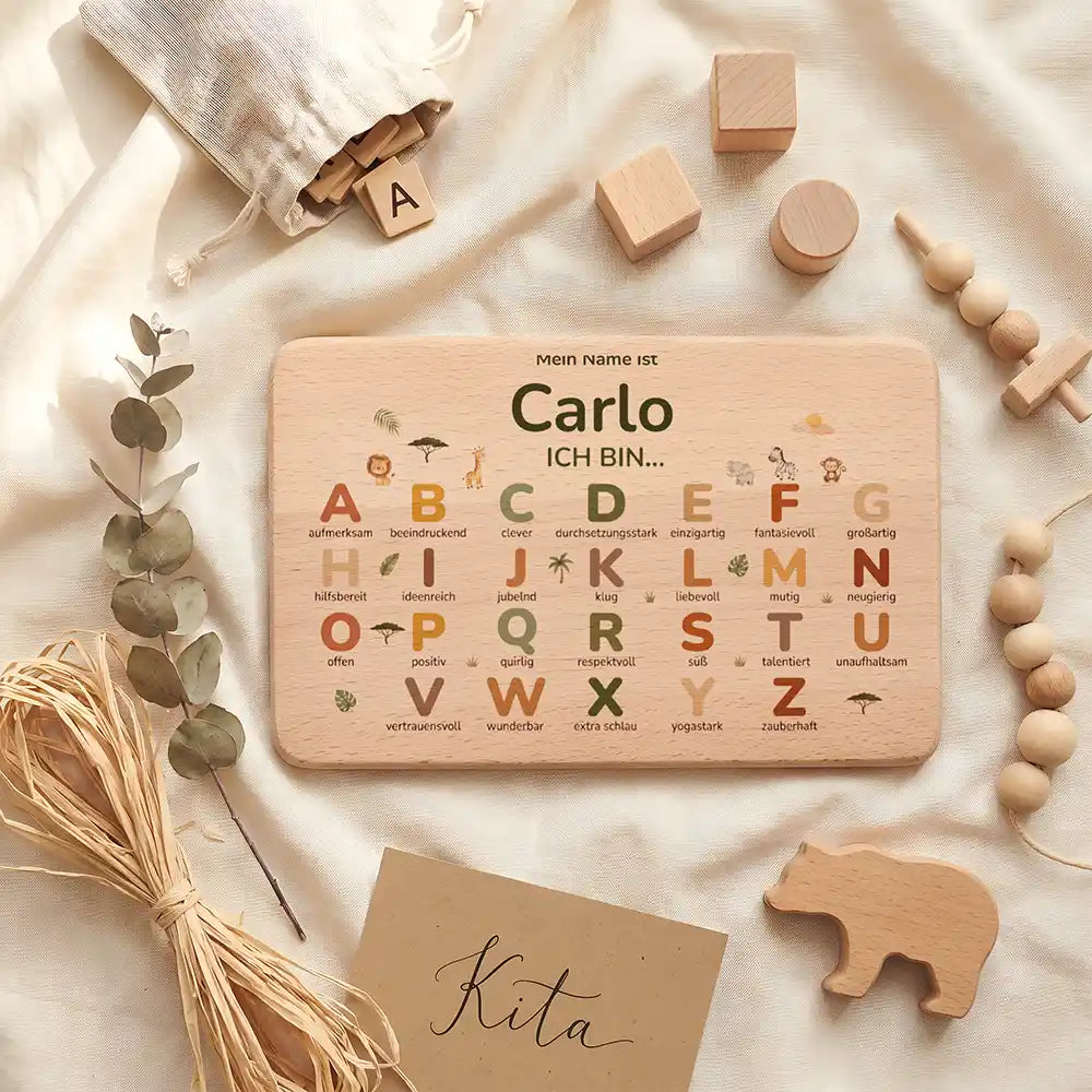 ABC Brettchen Kinder personalisiert Sterne klassisch – Kita-Lifestyle mit Bärchen