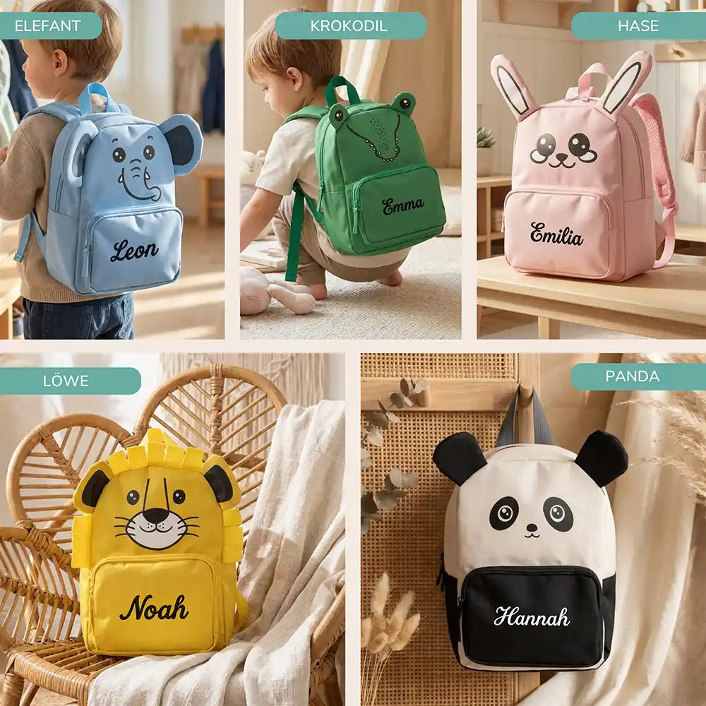 Personalisierter Kinderrucksack Elefant, fünf Tiermotive zur Auswahl