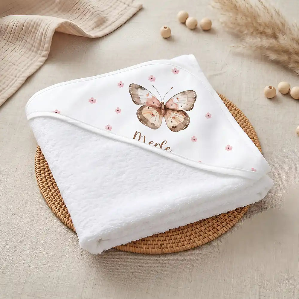 Kidsmood Familienbetrieb Hamburg – Personalisiertes Kapuzenhandtuch Baby Schmetterling Boho
