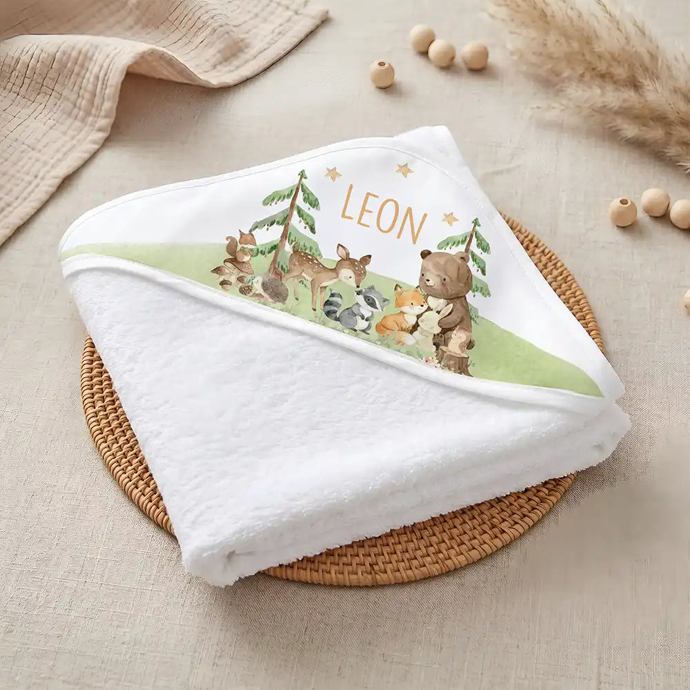 Kidsmood Familienbetrieb Hamburg – Personalisiertes Kapuzenhandtuch Baby Waldfest