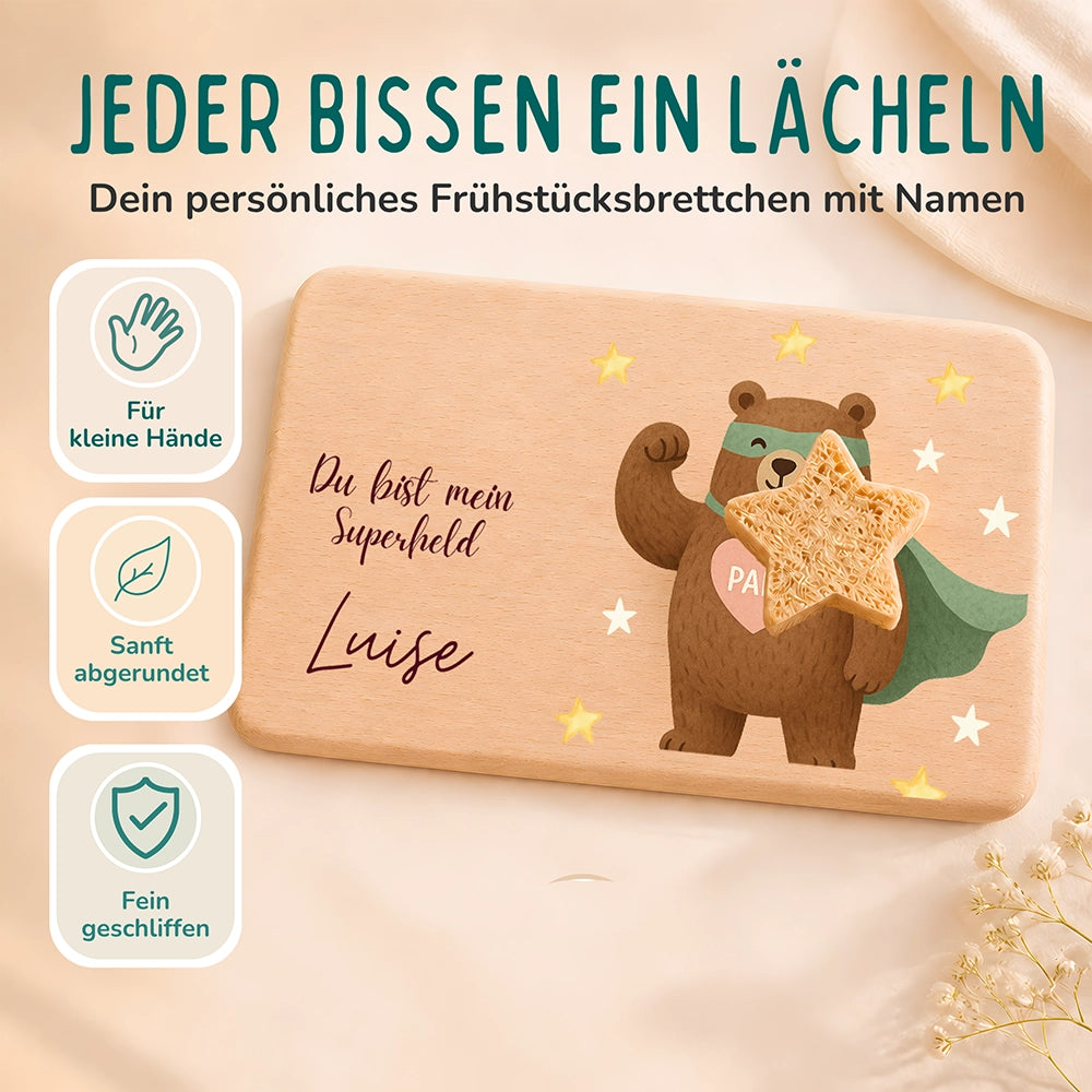Frühstücksbrettchen Holz Du bist mein Superheld mit Gravur - Geschenk Vatertag
