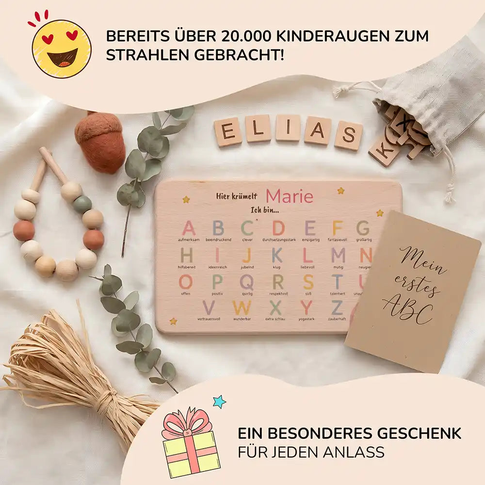 ABC Brettchen Kinder personalisiert Sterne & Regenbogen – Mein erstes ABC Lifestyle