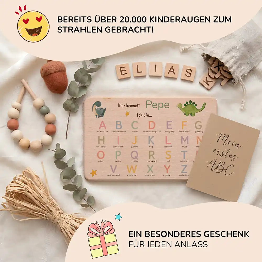 ABC Brettchen Kinder personalisiert Dinosaurier pastell – Mein erstes ABC Lifestyle