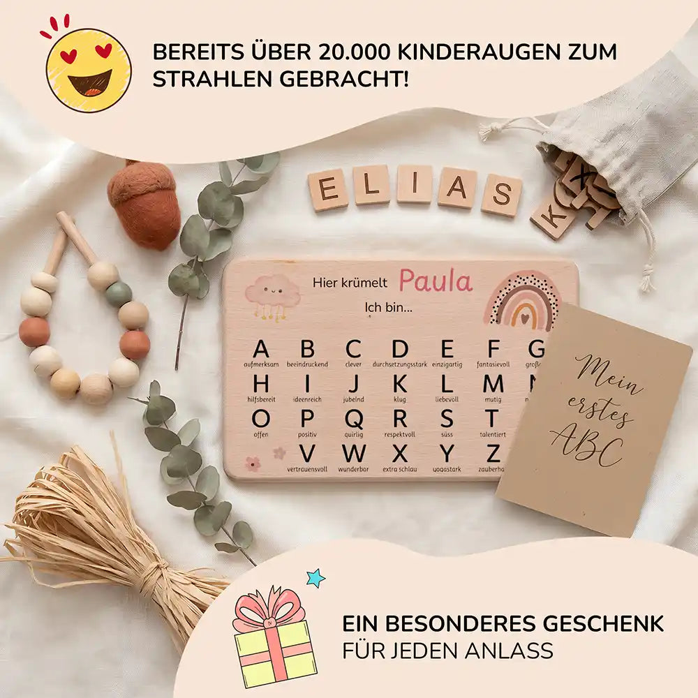 ABC Brettchen Kinder personalisiert Wildblumen Boho – Mein erstes ABC Lifestyle