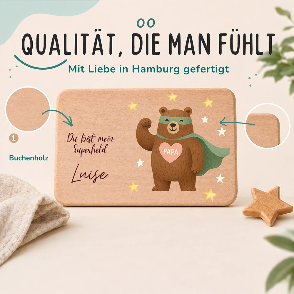 Frühstücksbrettchen Holz Du bist mein Superheld mit Gravur - Geschenk Vatertag