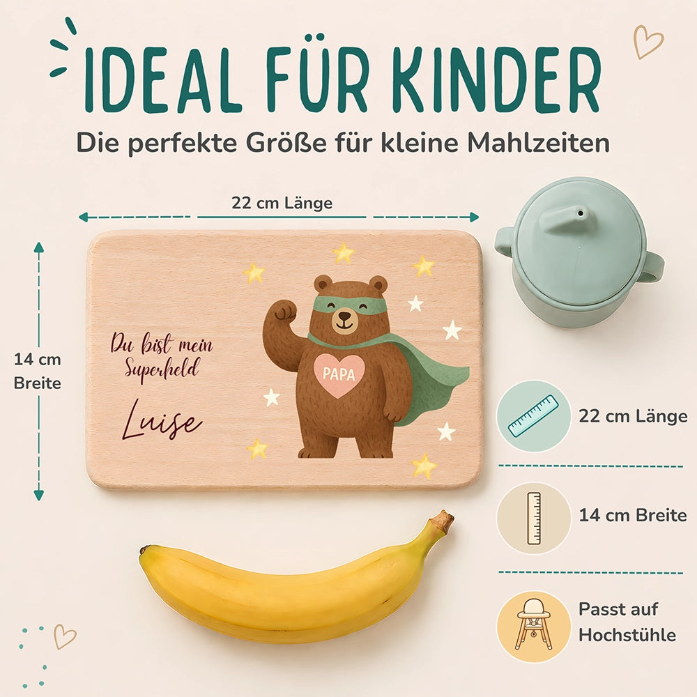 Frühstücksbrettchen Holz Du bist mein Superheld mit Gravur - Geschenk Vatertag