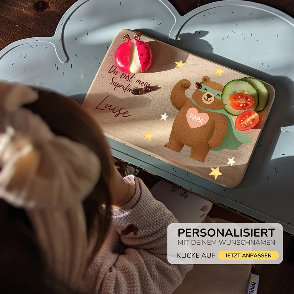 Frühstücksbrettchen Holz Du bist mein Superheld mit Gravur - Geschenk Vatertag