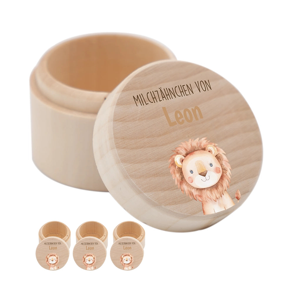 Zahndose Milchzähne personalisiert - Löwe Motiv