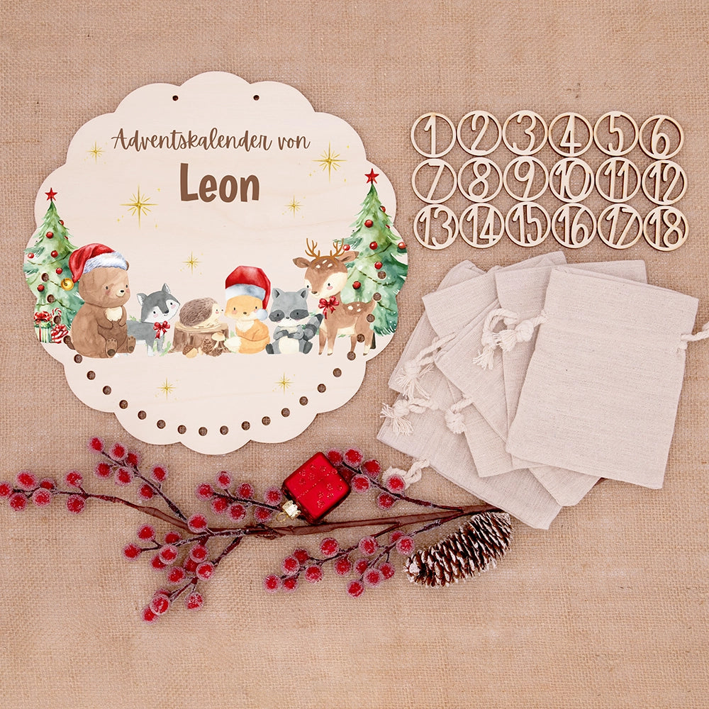 Personalisierter runder Adventskalender Kinder aus Holz  - Weihnachtsfreude