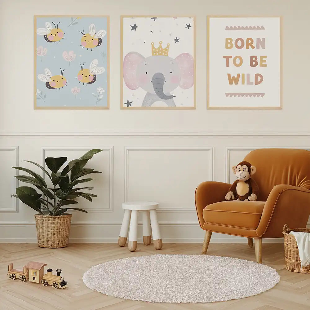 Poster 3er-Set - Bienen, Elefant & "Born to be wild" fürs Kinderzimmer