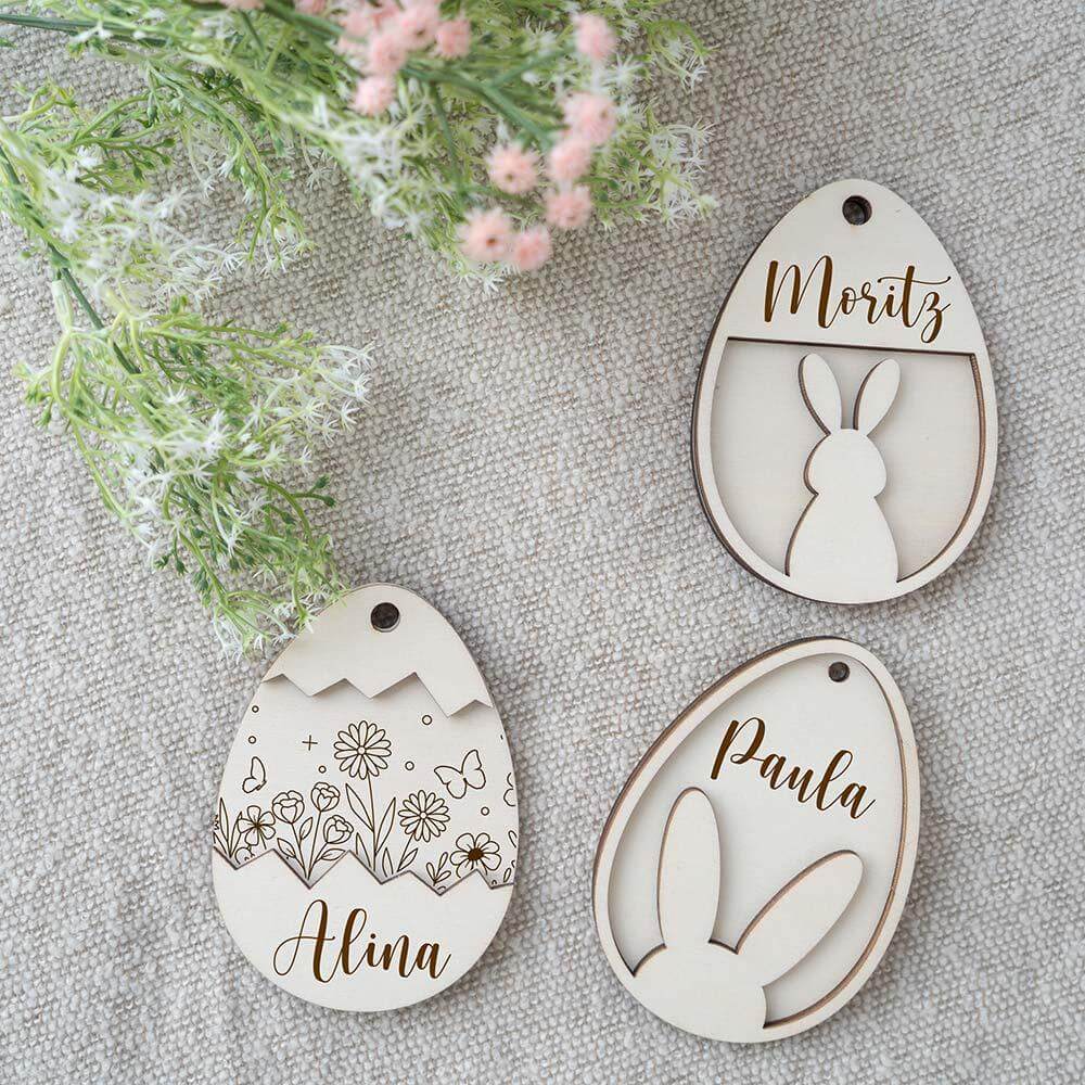 custom wooden Easter ornament with engraved name