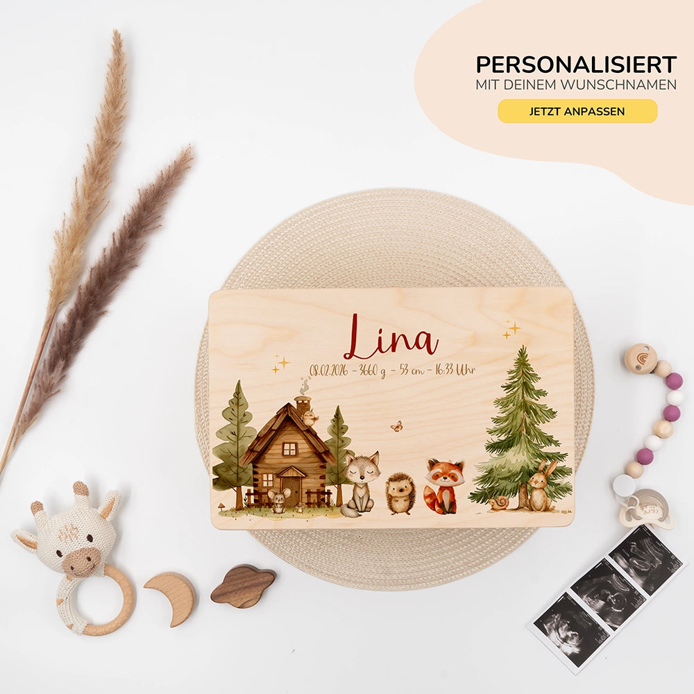 Erinnerungsbox Baby - fröhliche Waldtiere