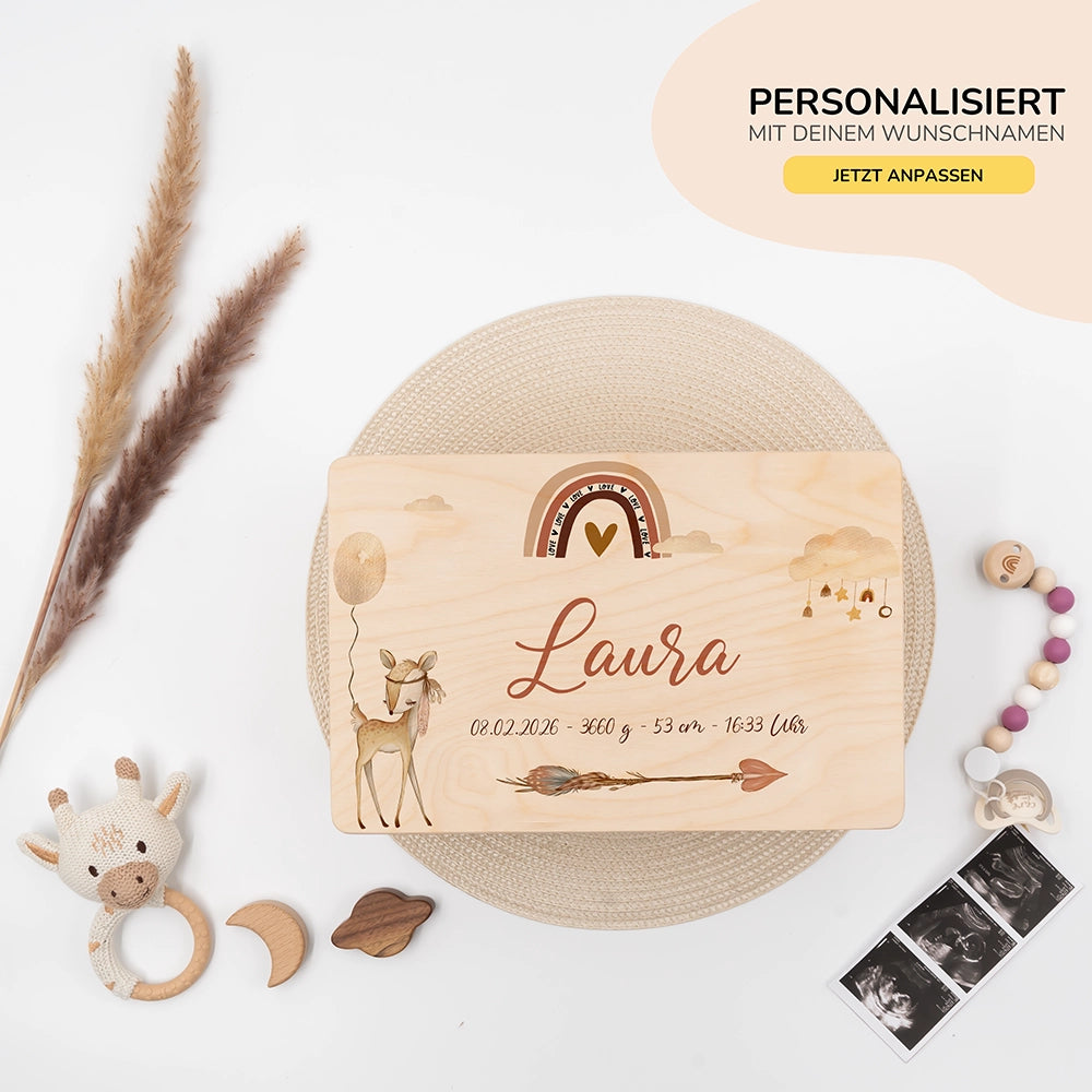 Erinnerungsbox Baby - Reh Regenbogen Boho
