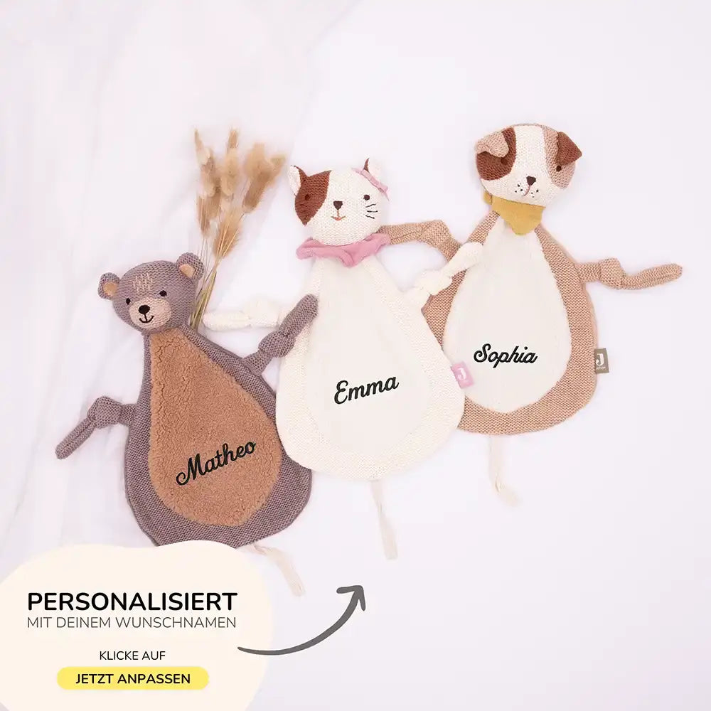 Jollein Schmusetuch Baby mit Namen - niedliche Motive