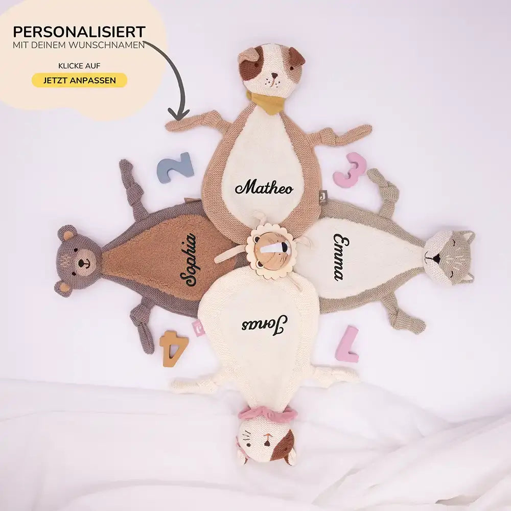 Jollein Schmusetuch Baby mit Namen - niedliche Motive