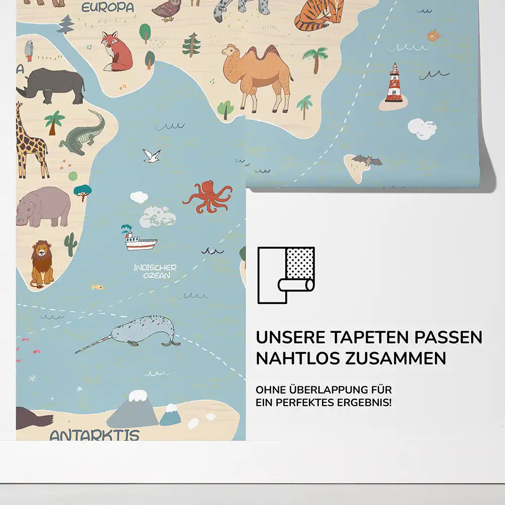 Selbstklebende Kinderzimmer-Tapete Weltkarte – in 15 Minuten angebracht