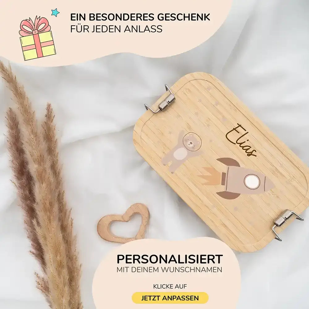 brotdose mit bär astronaut motiv und individuellem namen