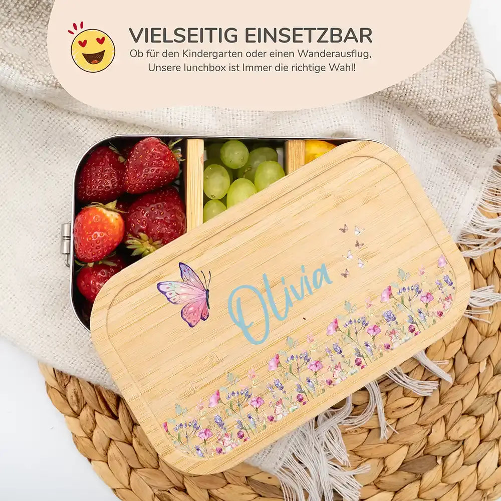 hochwertige brotdose mit blumenpark personalisiert