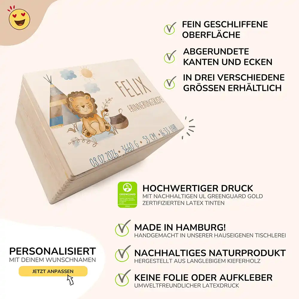 Personalisierte Erinnerungskiste Woodland Löwe