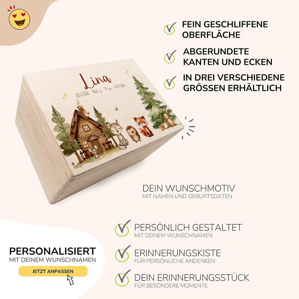 Erinnerungsbox Baby - fröhliche Waldtiere