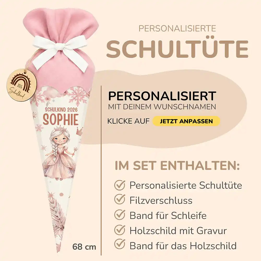 Schultüte personalisiert mit Name Prinzessin Eiswald – Produkt-Detail Materialqualität