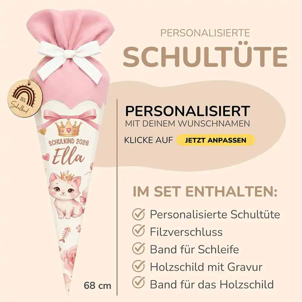 Schultüte personalisiert mit Name Katze mit Krone – Produkt-Detail Materialqualität