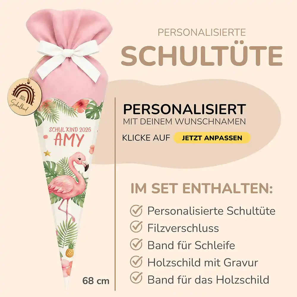 Schultüte personalisiert mit Name Flamingo Tropical – Produkt-Detail Materialqualität