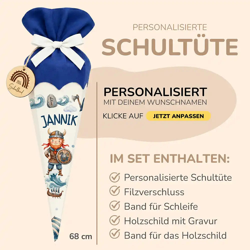 Schultüte personalisiert mit Name Wikinger – Produkt-Detail Materialqualität