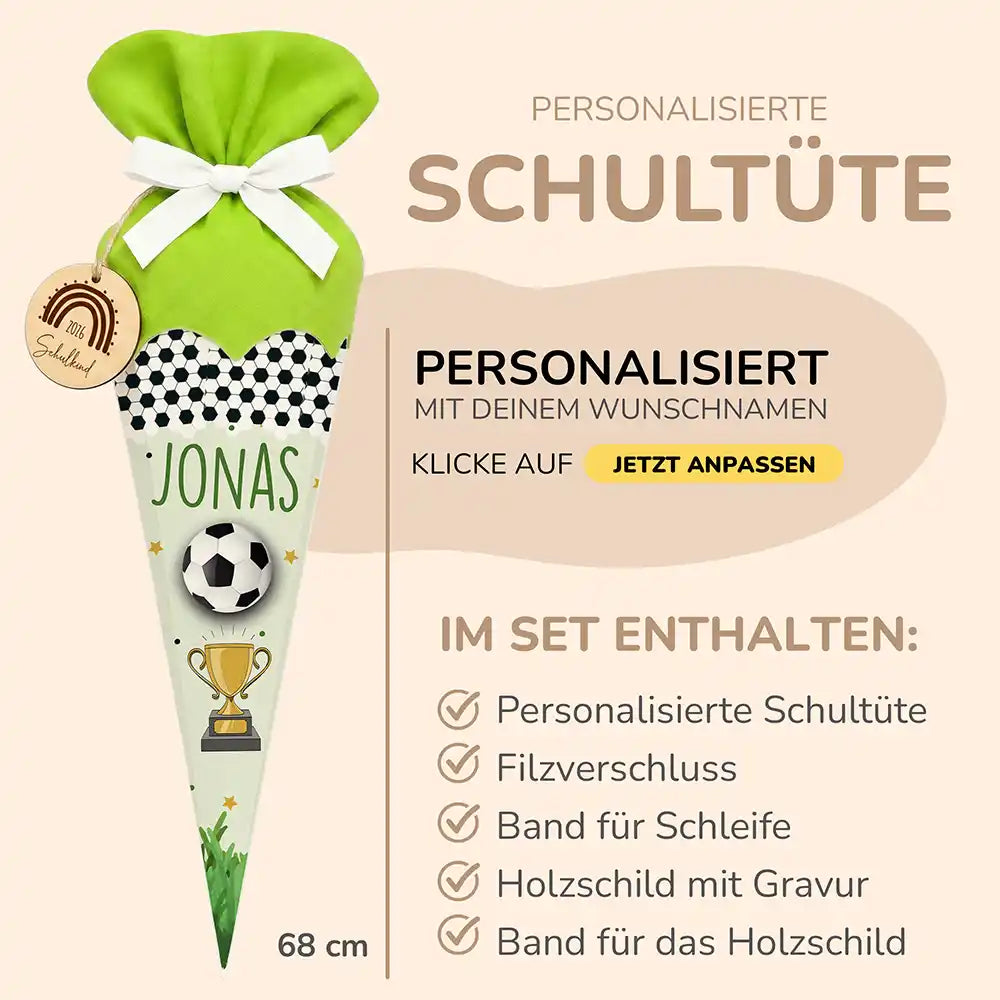 Schultüte personalisiert mit Name Fußball Pokal – Produkt-Detail Materialqualität