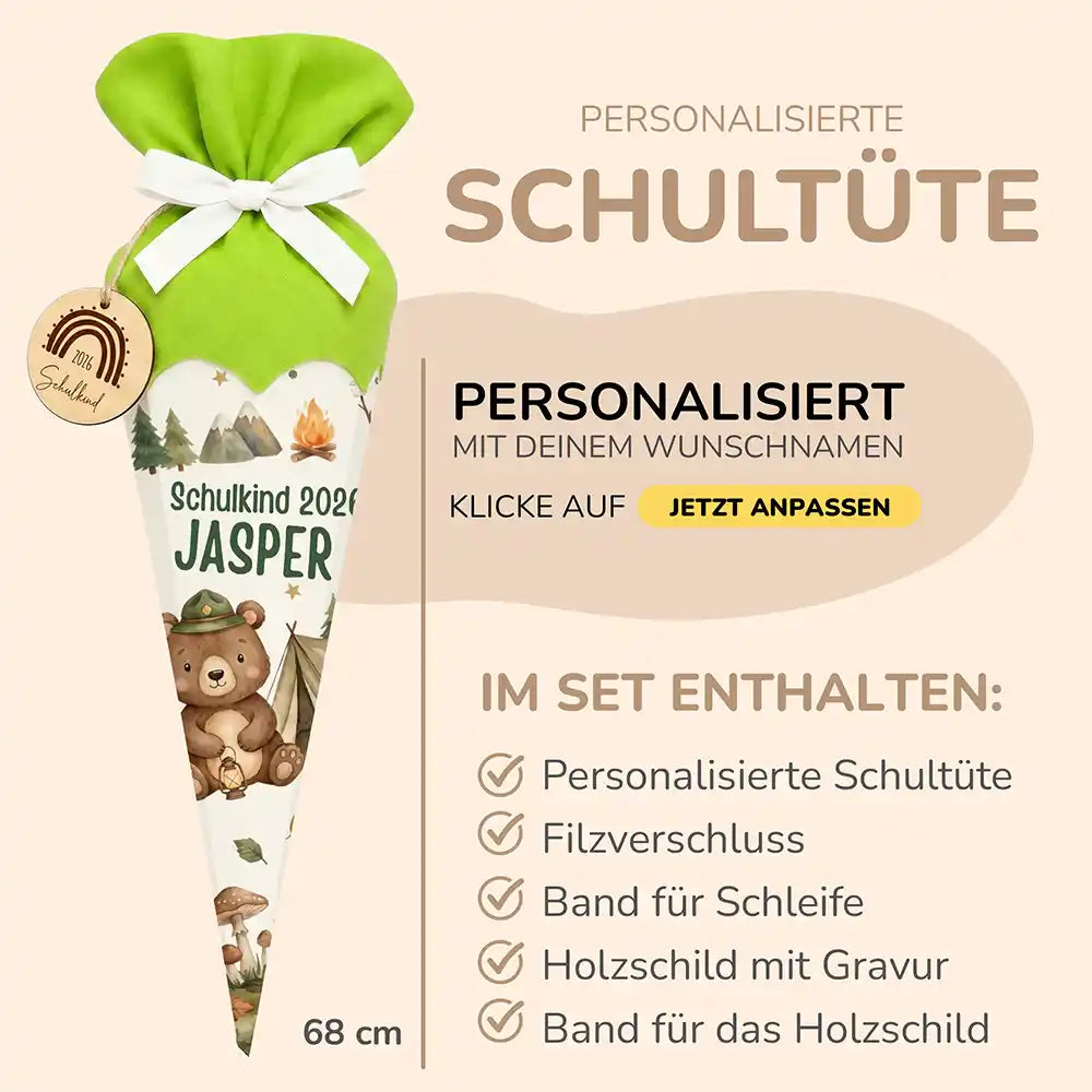 Schultüte personalisiert mit Name Camping-Bär – Produkt-Detail Materialqualität
