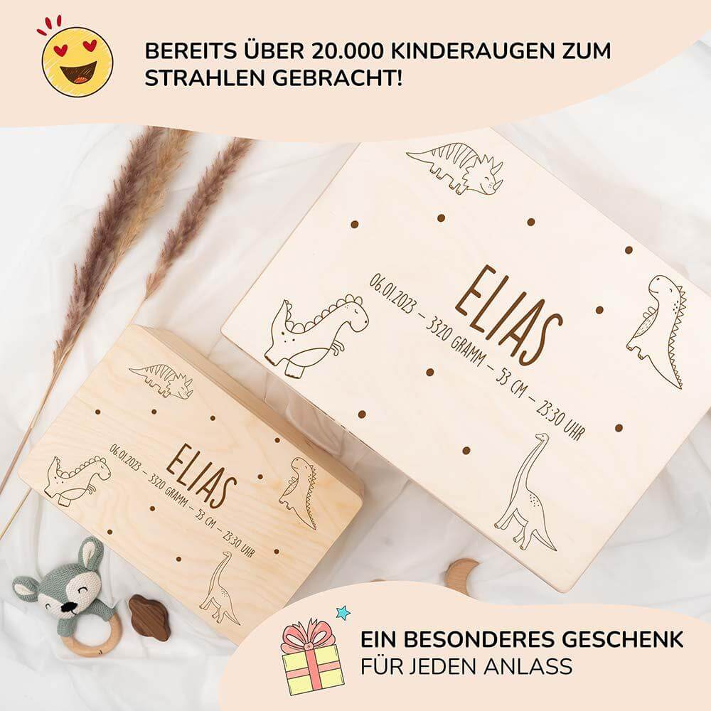 personalisiertes geschenk erinnerungskiste mit dino design