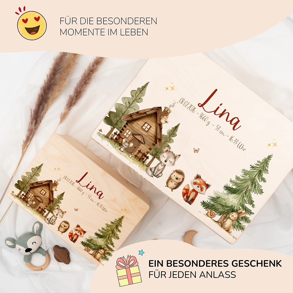 Erinnerungsbox Baby - fröhliche Waldtiere