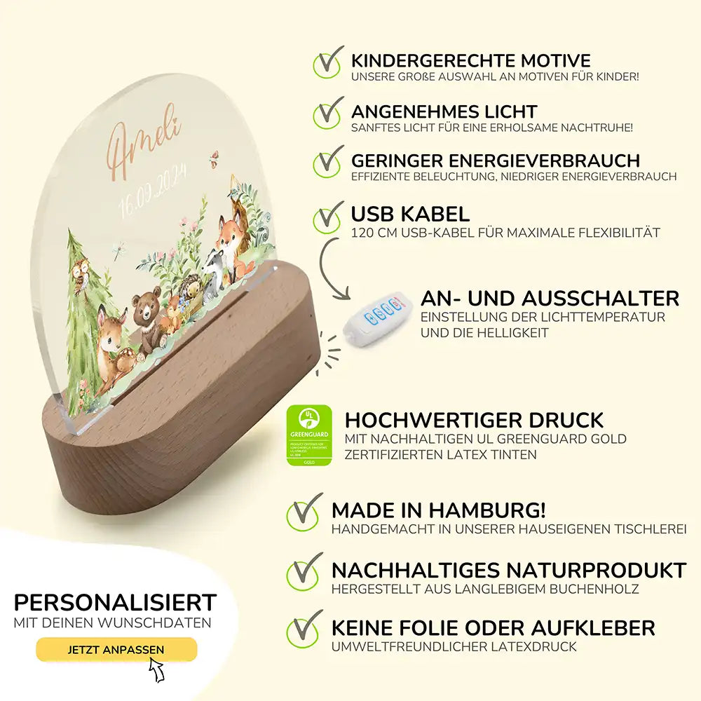 Nachtlicht Kinder personalisiert Weihnachten - Tierbande