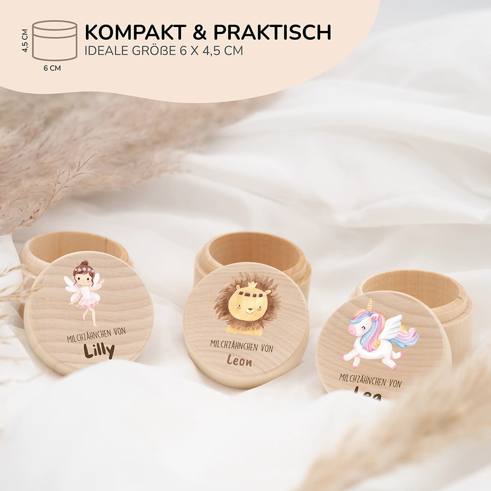 Zahndose Milchzähne personalisiert - Löwe Motiv
