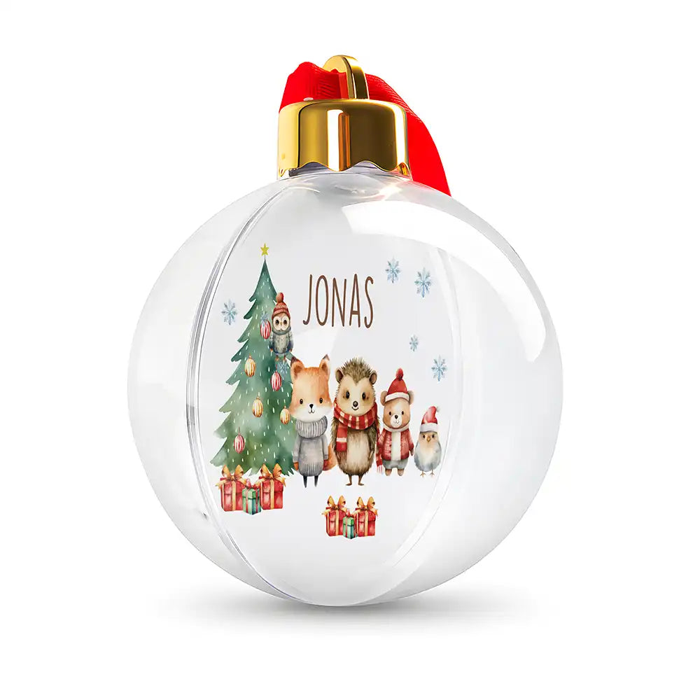 Weihnachtskugel personalisiert mit Namen - Niedliche Waldfreunde