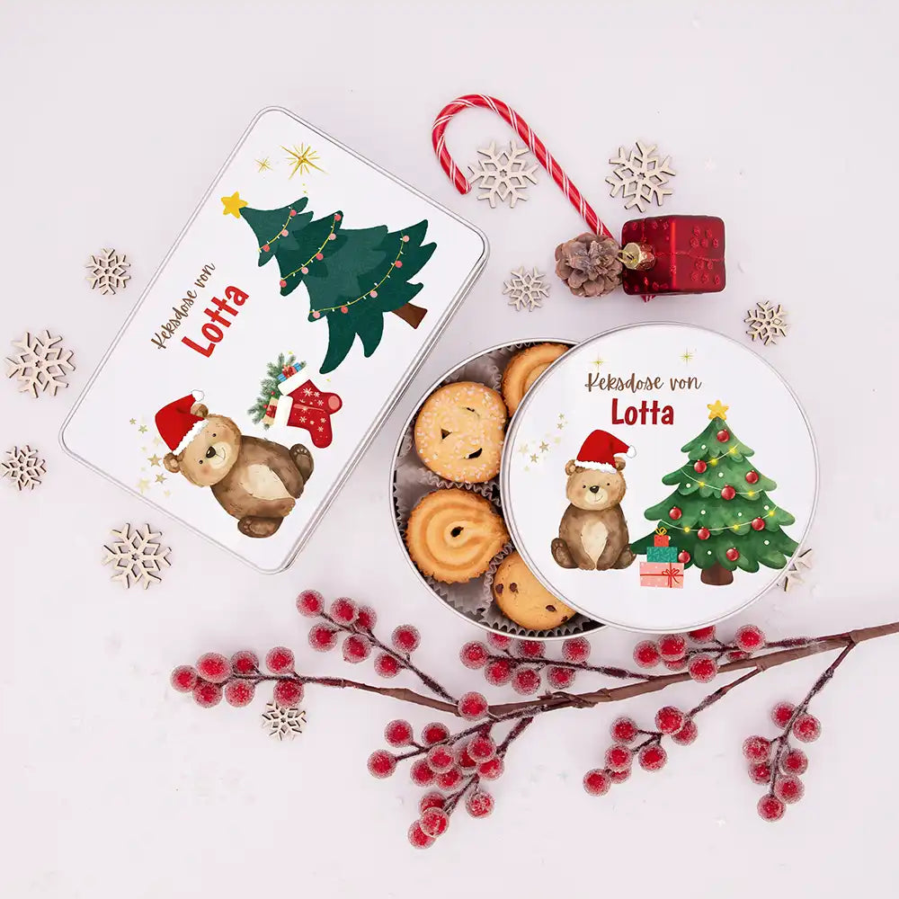 Keksdose aus Metall personalisiert - Weihnachtsbär